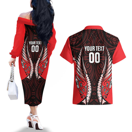 Canterbury 2026 Rugby Custom Couples Matching Off The Shoulder Long Sleeve Dress and Hawaiian Shirt NZ Maori Silver Fern