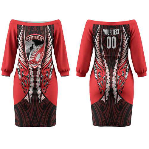 Canterbury 2026 Rugby Custom Couples Matching Off The Shoulder Long Sleeve Dress and Hawaiian Shirt NZ Maori Silver Fern LT14