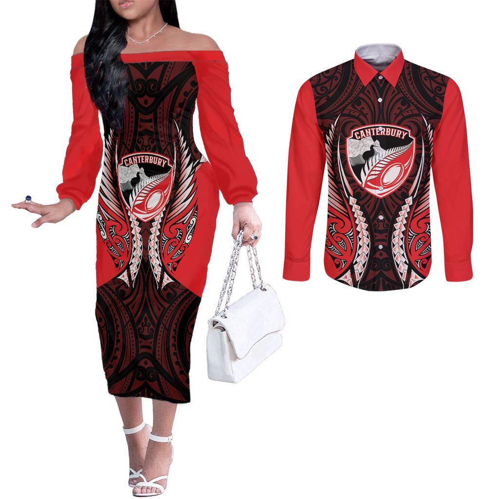 Canterbury 2026 Rugby Custom Couples Matching Off The Shoulder Long Sleeve Dress and Long Sleeve Button Shirt NZ Maori Silver Fern