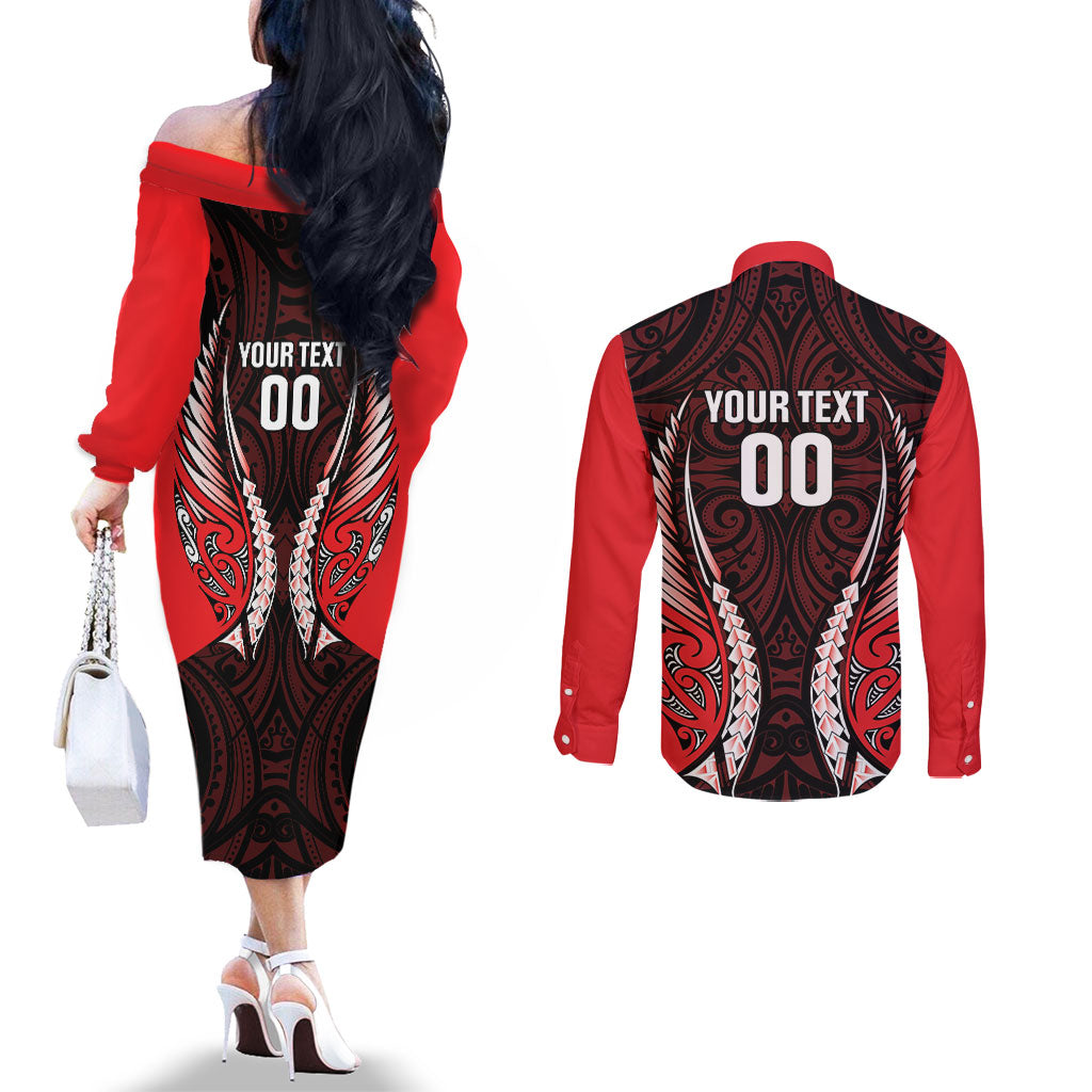 Canterbury 2026 Rugby Custom Couples Matching Off The Shoulder Long Sleeve Dress and Long Sleeve Button Shirt NZ Maori Silver Fern