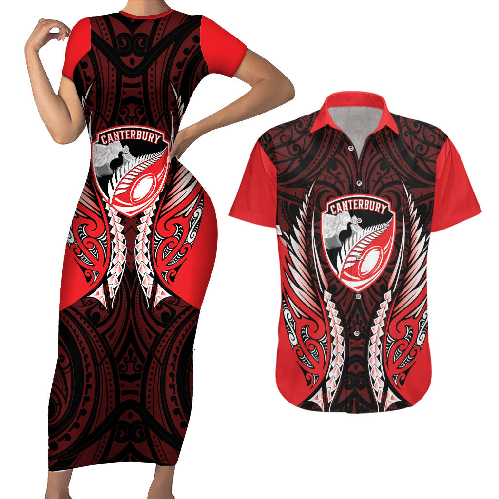 Canterbury 2026 Rugby Custom Couples Matching Short Sleeve Bodycon Dress and Hawaiian Shirt NZ Maori Silver Fern