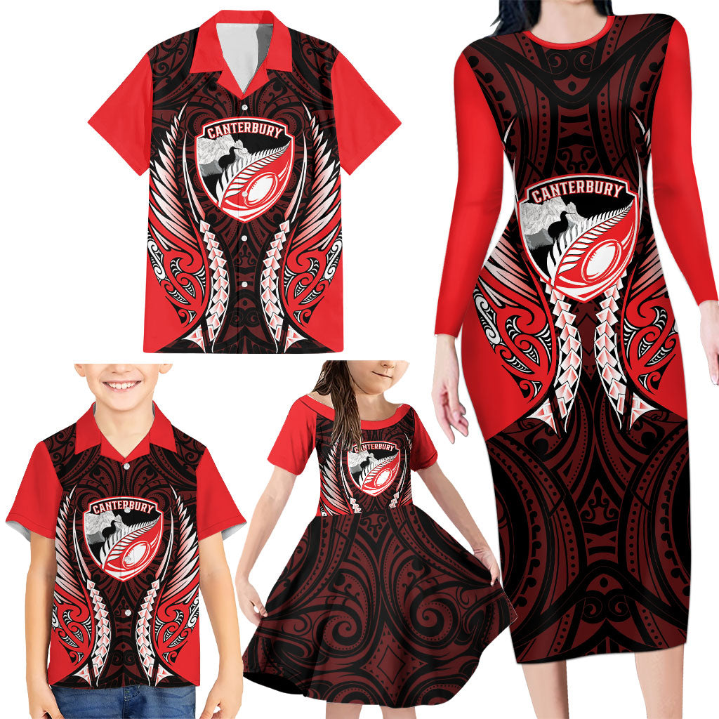 Canterbury 2026 Rugby Custom Family Matching Long Sleeve Bodycon Dress and Hawaiian Shirt NZ Maori Silver Fern