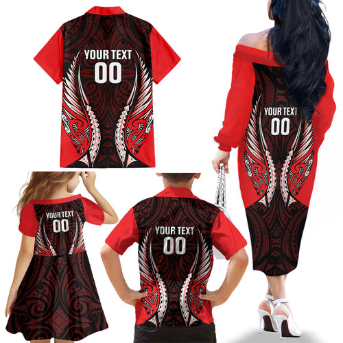 Canterbury 2026 Rugby Custom Family Matching Off The Shoulder Long Sleeve Dress and Hawaiian Shirt NZ Maori Silver Fern
