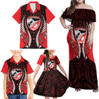 Canterbury 2026 Rugby Custom Family Matching Off Shoulder Maxi Dress and Hawaiian Shirt NZ Maori Silver Fern