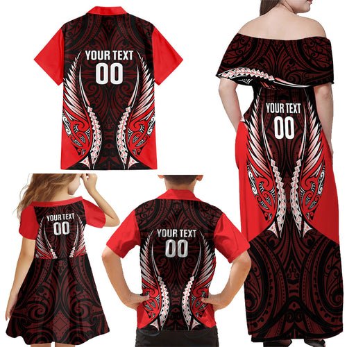 Canterbury 2026 Rugby Custom Family Matching Off Shoulder Maxi Dress and Hawaiian Shirt NZ Maori Silver Fern