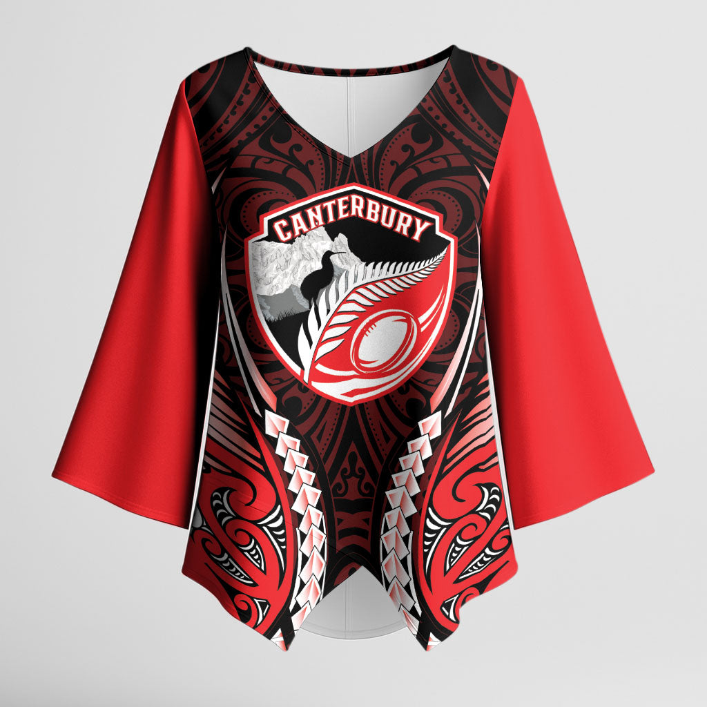 Canterbury 2026 Rugby Custom Kimono Sleeve Blouse NZ Maori Silver Fern
