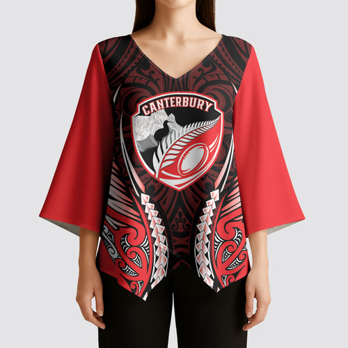 Canterbury 2026 Rugby Custom Kimono Sleeve Blouse NZ Maori Silver Fern
