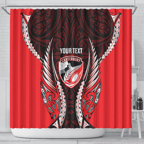 Canterbury 2026 Rugby Custom Shower Curtain NZ Maori Silver Fern