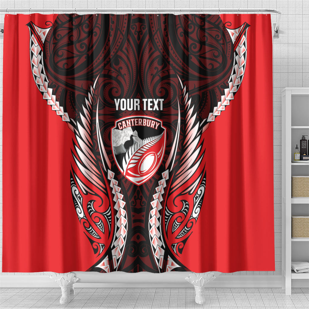 Canterbury 2026 Rugby Custom Shower Curtain NZ Maori Silver Fern