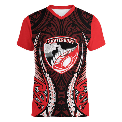 Canterbury 2026 Rugby Custom Women V-Neck T-Shirt NZ Maori Silver Fern