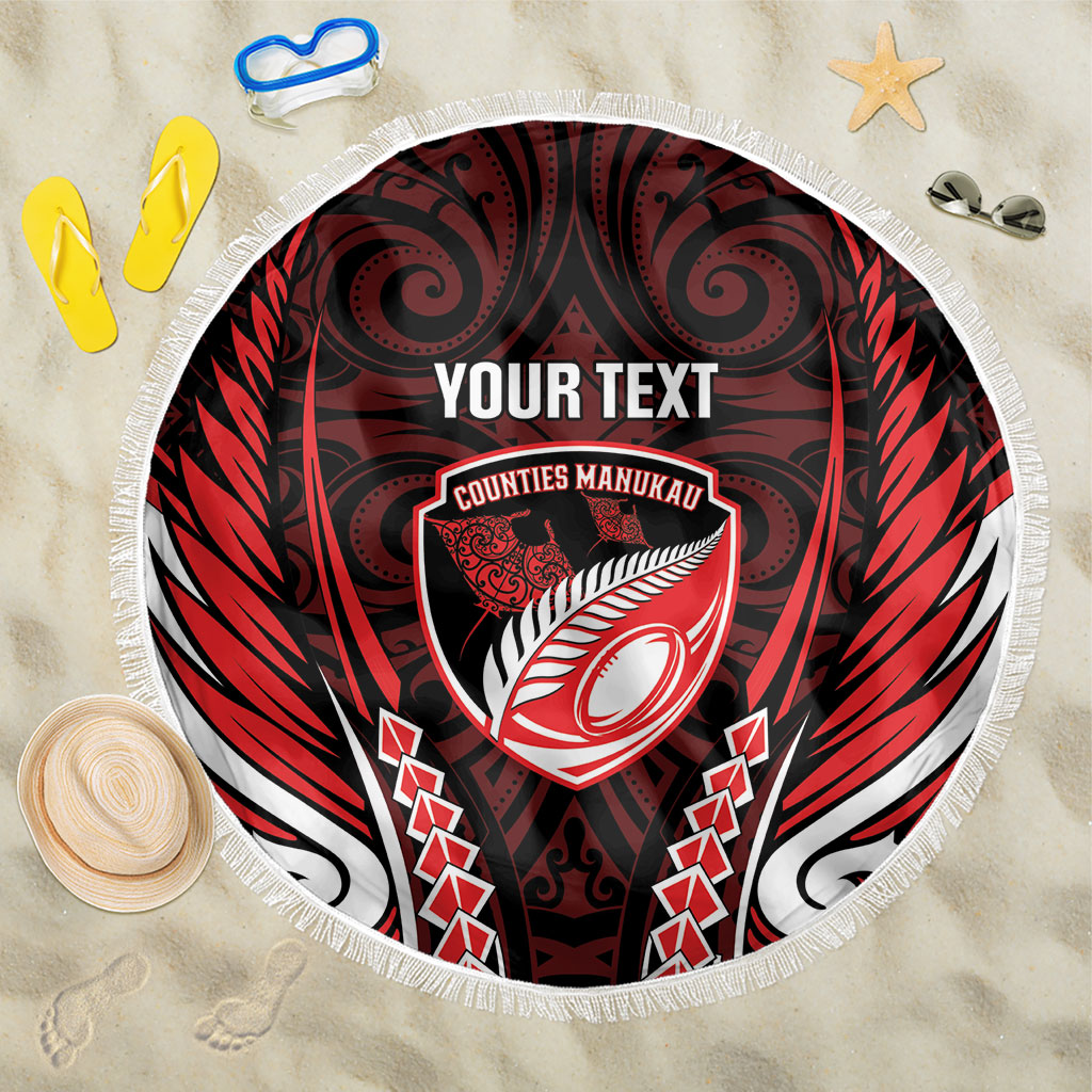 Counties Manukau 2026 Rugby Custom Beach Blanket NZ Maori Silver Fern