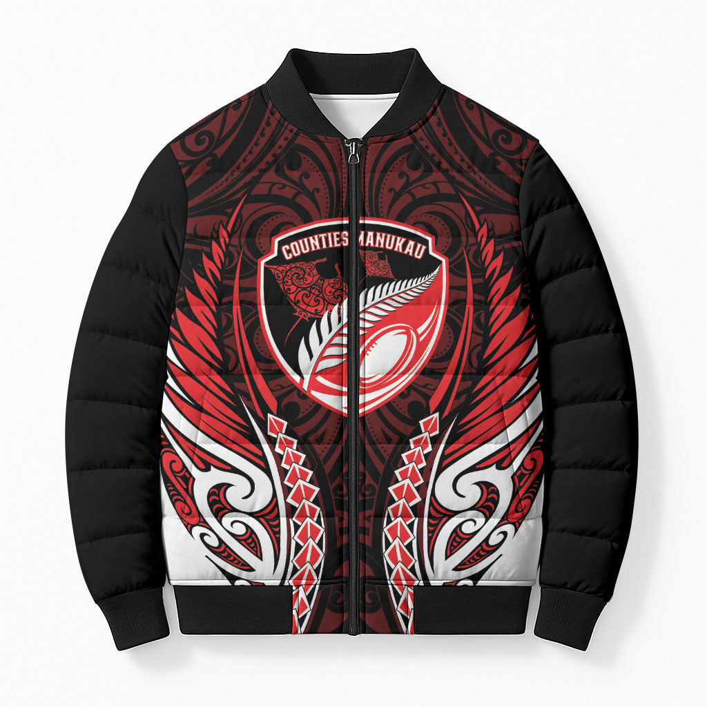 Counties Manukau 2026 Rugby Custom Bomber Puffer Jacket NZ Maori Silver Fern