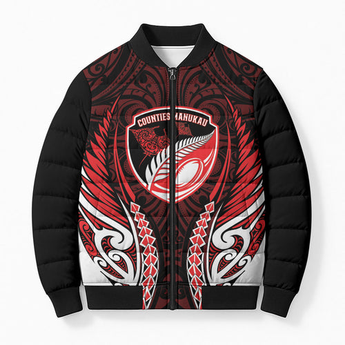 Counties Manukau 2026 Rugby Custom Bomber Puffer Jacket NZ Maori Silver Fern