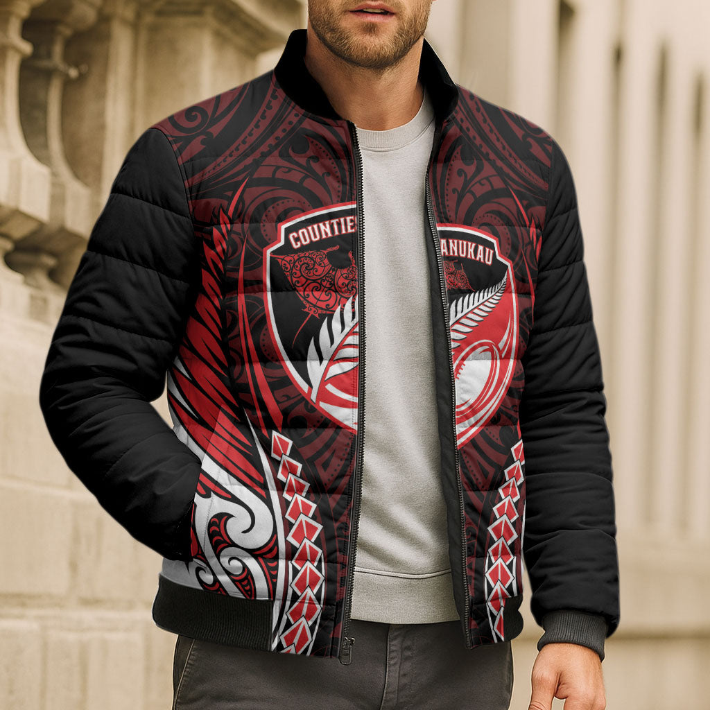 Counties Manukau 2026 Rugby Custom Bomber Puffer Jacket NZ Maori Silver Fern