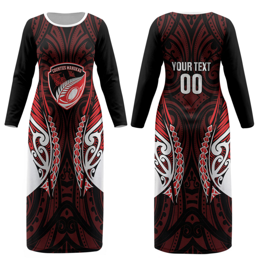 Counties Manukau 2026 Rugby Custom Couples Matching Long Sleeve Bodycon Dress and Hawaiian Shirt NZ Maori Silver Fern LT14