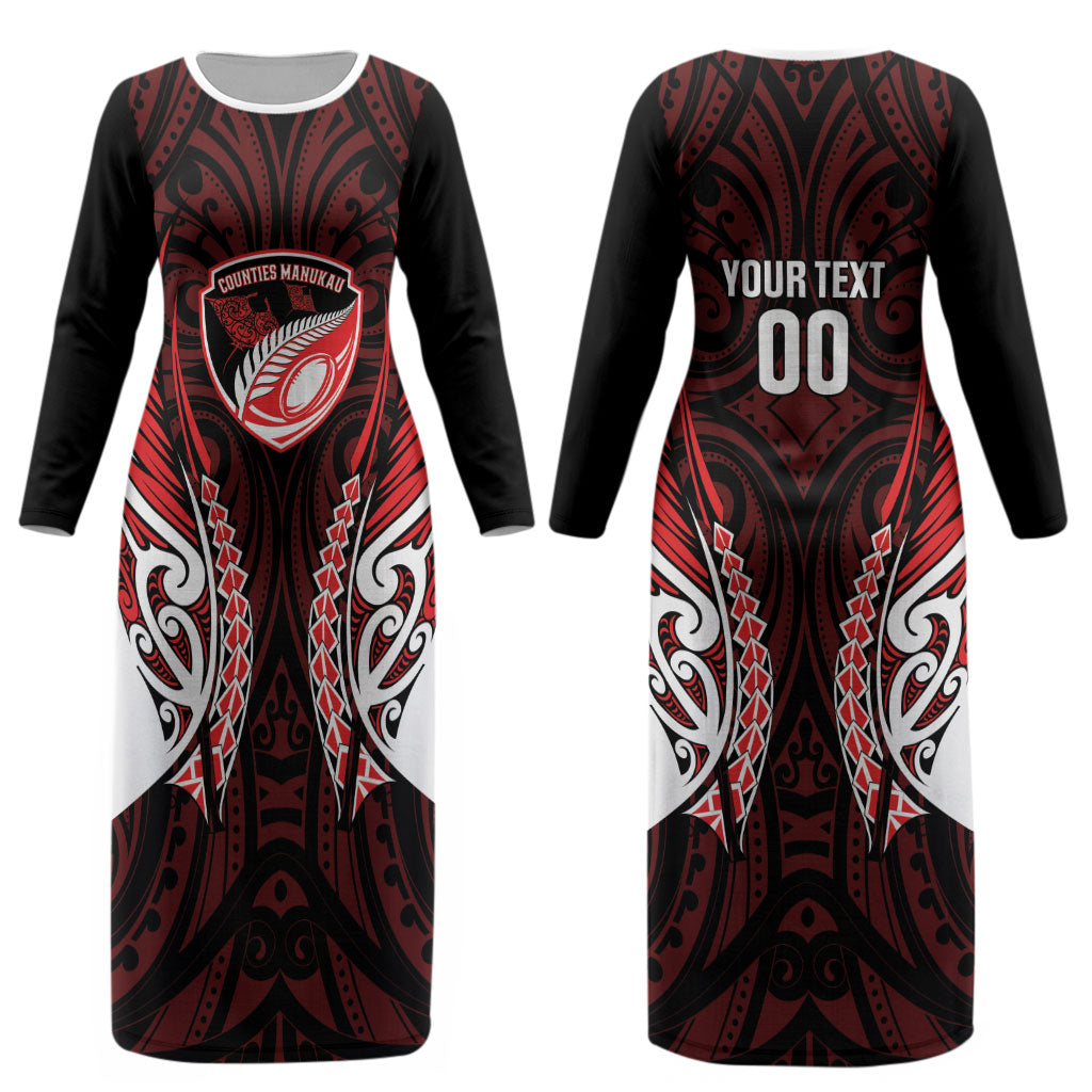 Counties Manukau 2026 Rugby Custom Couples Matching Long Sleeve Bodycon Dress and Long Sleeve Button Shirt NZ Maori Silver Fern LT14