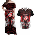 Counties Manukau 2026 Rugby Custom Couples Matching Off Shoulder Maxi Dress and Hawaiian Shirt NZ Maori Silver Fern