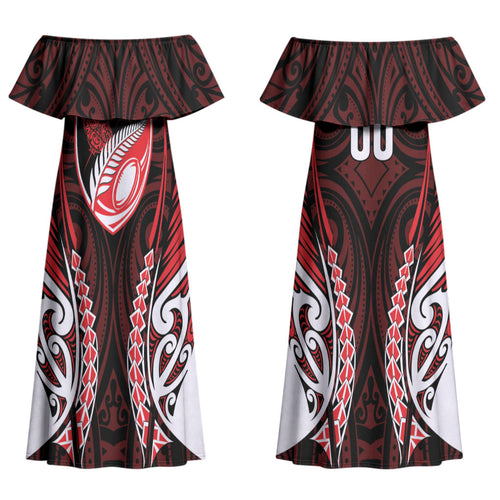 Counties Manukau 2026 Rugby Custom Couples Matching Off Shoulder Maxi Dress and Hawaiian Shirt NZ Maori Silver Fern LT14