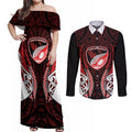 Counties Manukau 2026 Rugby Custom Couples Matching Off Shoulder Maxi Dress and Long Sleeve Button Shirt NZ Maori Silver Fern