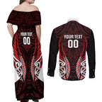 Counties Manukau 2026 Rugby Custom Couples Matching Off Shoulder Maxi Dress and Long Sleeve Button Shirt NZ Maori Silver Fern