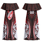 Counties Manukau 2026 Rugby Custom Couples Matching Off Shoulder Maxi Dress and Long Sleeve Button Shirt NZ Maori Silver Fern LT14