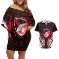 Counties Manukau 2026 Rugby Custom Couples Matching Off Shoulder Short Dress and Hawaiian Shirt NZ Maori Silver Fern