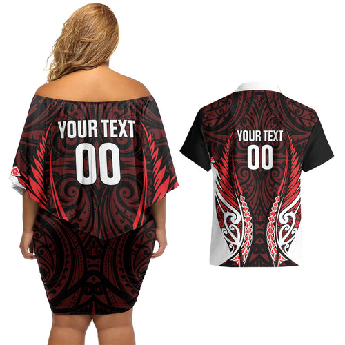 Counties Manukau 2026 Rugby Custom Couples Matching Off Shoulder Short Dress and Hawaiian Shirt NZ Maori Silver Fern