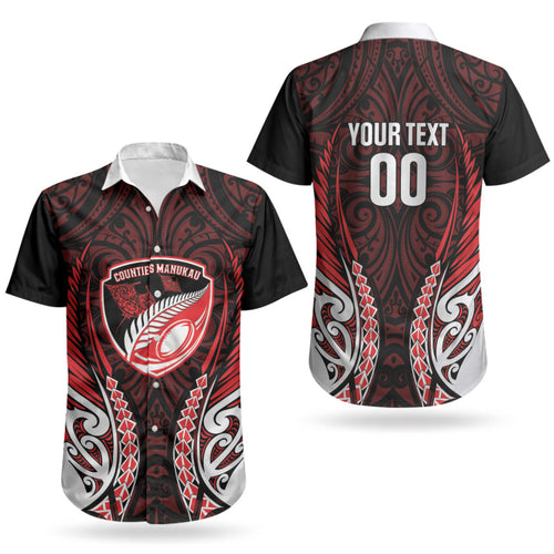 Counties Manukau 2026 Rugby Custom Couples Matching Off Shoulder Short Dress and Hawaiian Shirt NZ Maori Silver Fern LT14