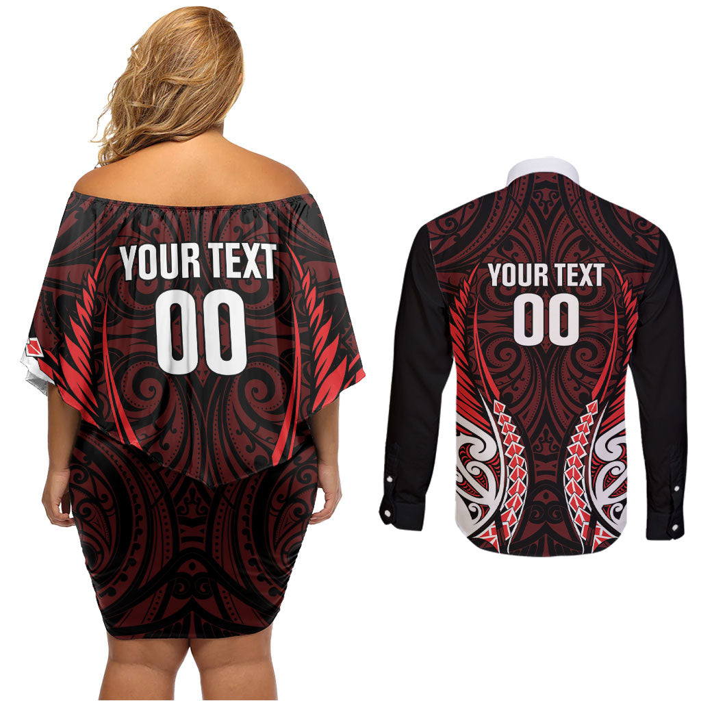 Counties Manukau 2026 Rugby Custom Couples Matching Off Shoulder Short Dress and Long Sleeve Button Shirt NZ Maori Silver Fern