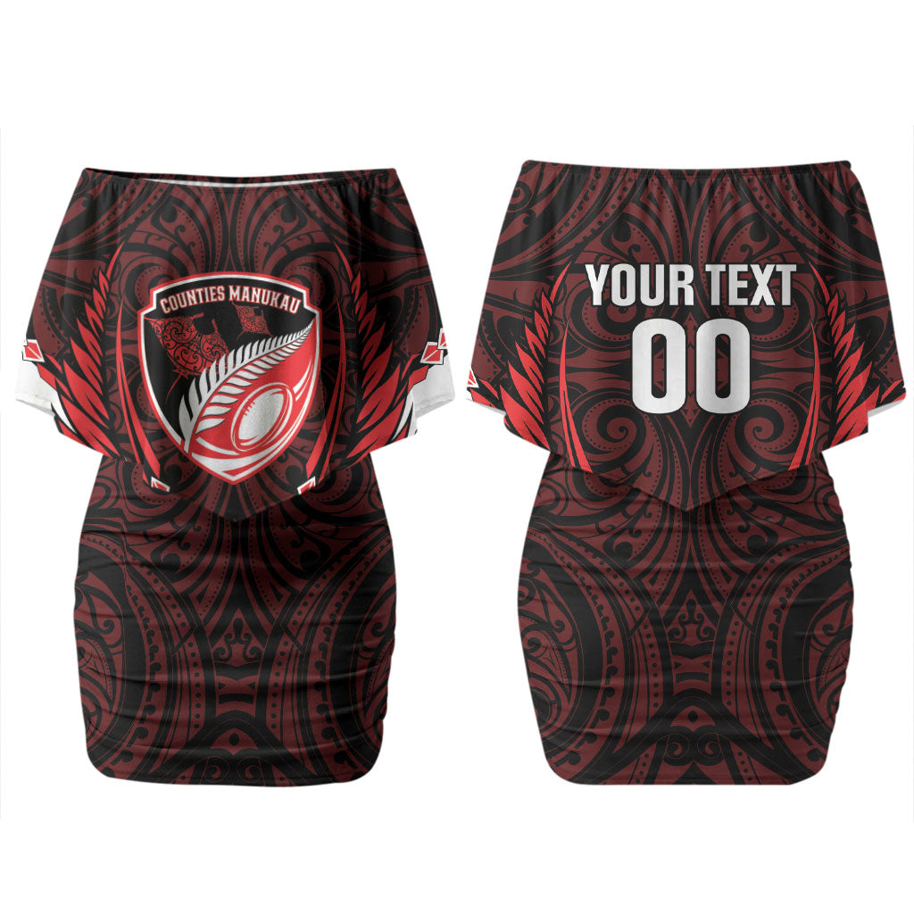 Counties Manukau 2026 Rugby Custom Couples Matching Off Shoulder Short Dress and Long Sleeve Button Shirt NZ Maori Silver Fern LT14