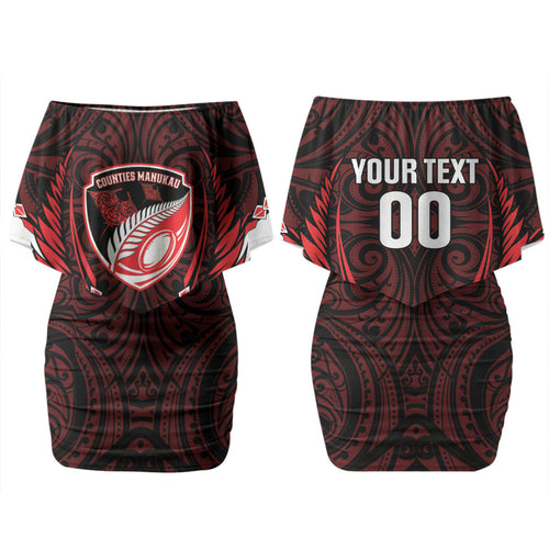Counties Manukau 2026 Rugby Custom Couples Matching Off Shoulder Short Dress and Long Sleeve Button Shirt NZ Maori Silver Fern LT14