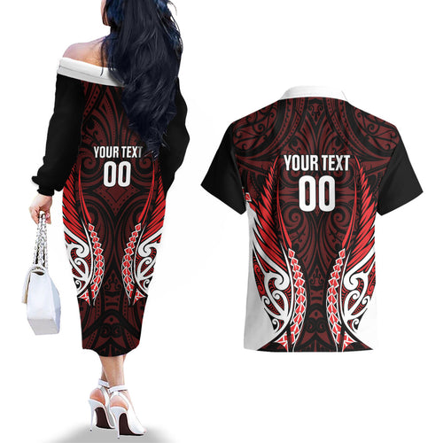 Counties Manukau 2026 Rugby Custom Couples Matching Off The Shoulder Long Sleeve Dress and Hawaiian Shirt NZ Maori Silver Fern