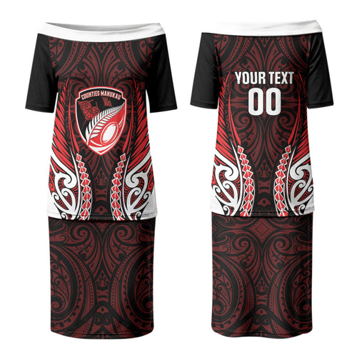 Counties Manukau 2026 Rugby Custom Couples Matching Puletasi and Hawaiian Shirt NZ Maori Silver Fern LT14