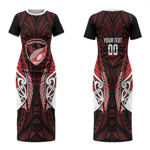Counties Manukau 2026 Rugby Custom Couples Matching Short Sleeve Bodycon Dress and Hawaiian Shirt NZ Maori Silver Fern LT14