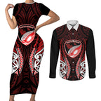 Counties Manukau 2026 Rugby Custom Couples Matching Short Sleeve Bodycon Dress and Long Sleeve Button Shirt NZ Maori Silver Fern