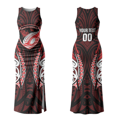 Counties Manukau 2026 Rugby Custom Couples Matching Tank Maxi Dress and Hawaiian Shirt NZ Maori Silver Fern LT14