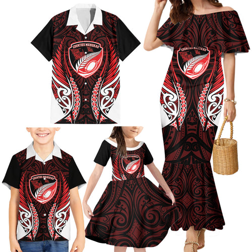 Counties Manukau 2026 Rugby Custom Family Matching Mermaid Dress and Hawaiian Shirt NZ Maori Silver Fern
