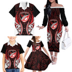Counties Manukau 2026 Rugby Custom Family Matching Off The Shoulder Long Sleeve Dress and Hawaiian Shirt NZ Maori Silver Fern
