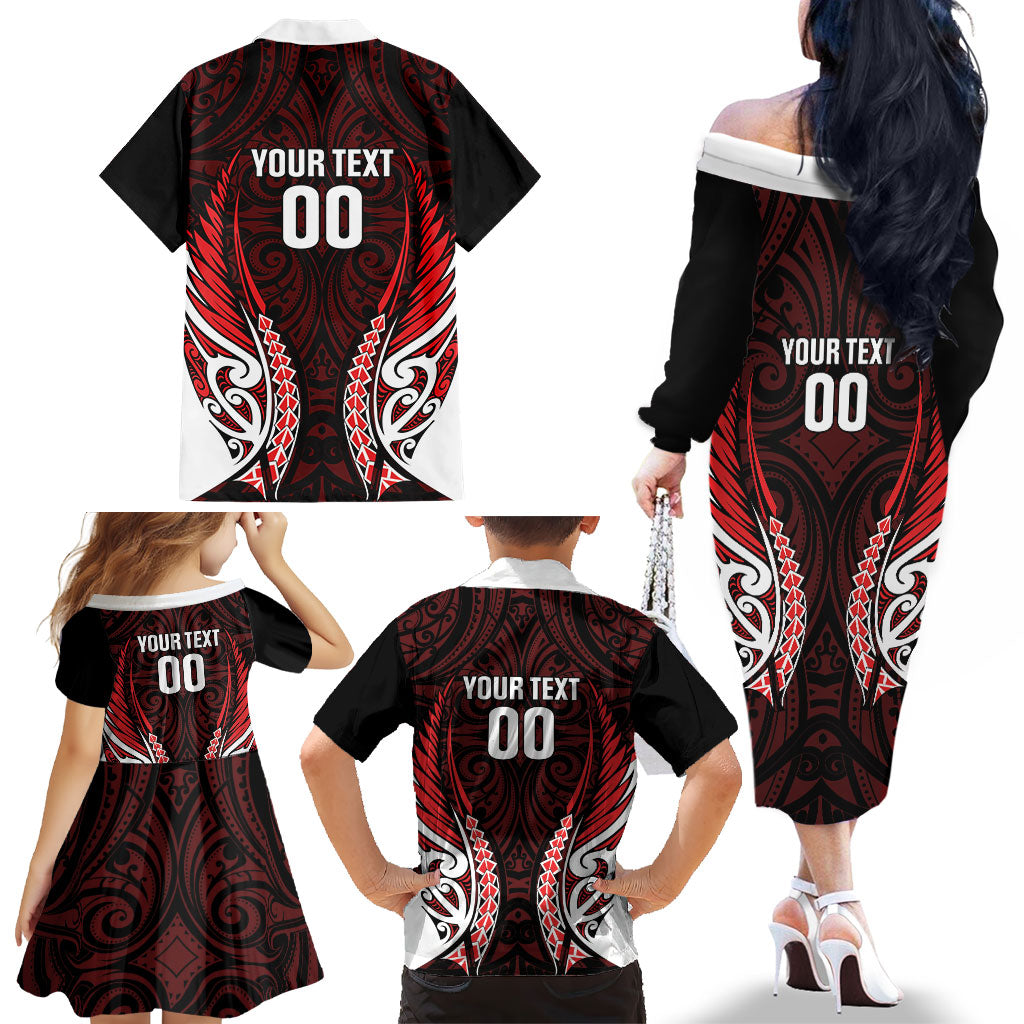 Counties Manukau 2026 Rugby Custom Family Matching Off The Shoulder Long Sleeve Dress and Hawaiian Shirt NZ Maori Silver Fern