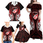 Counties Manukau 2026 Rugby Custom Family Matching Off Shoulder Maxi Dress and Hawaiian Shirt NZ Maori Silver Fern