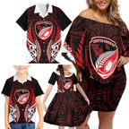 Counties Manukau 2026 Rugby Custom Family Matching Off Shoulder Short Dress and Hawaiian Shirt NZ Maori Silver Fern