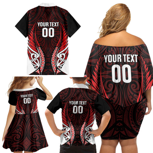 Counties Manukau 2026 Rugby Custom Family Matching Off Shoulder Short Dress and Hawaiian Shirt NZ Maori Silver Fern