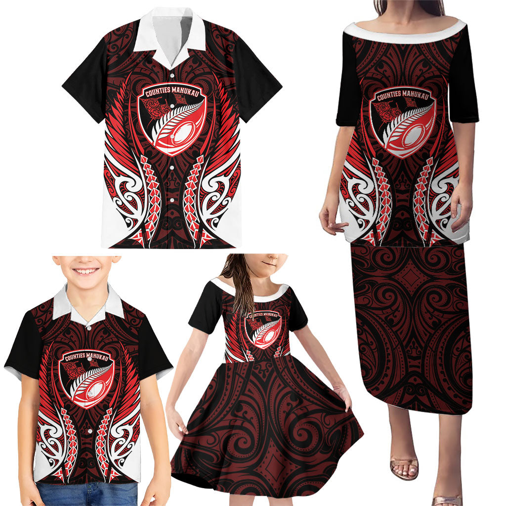 Counties Manukau 2026 Rugby Custom Family Matching Puletasi and Hawaiian Shirt NZ Maori Silver Fern