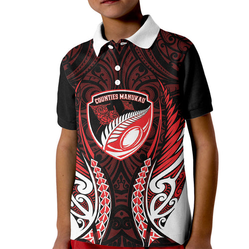 Counties Manukau 2026 Rugby Custom Kid Polo Shirt NZ Maori Silver Fern