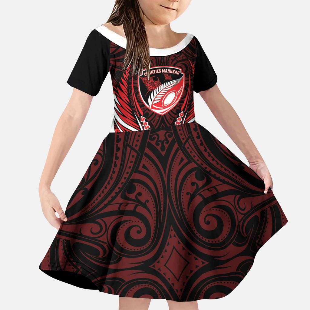 Counties Manukau 2026 Rugby Custom Kid Short Sleeve Dress NZ Maori Silver Fern