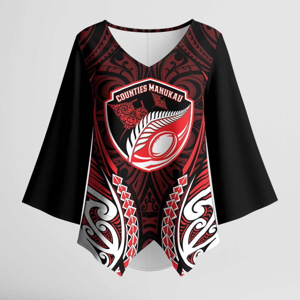 Counties Manukau 2026 Rugby Custom Kimono Sleeve Blouse NZ Maori Silver Fern