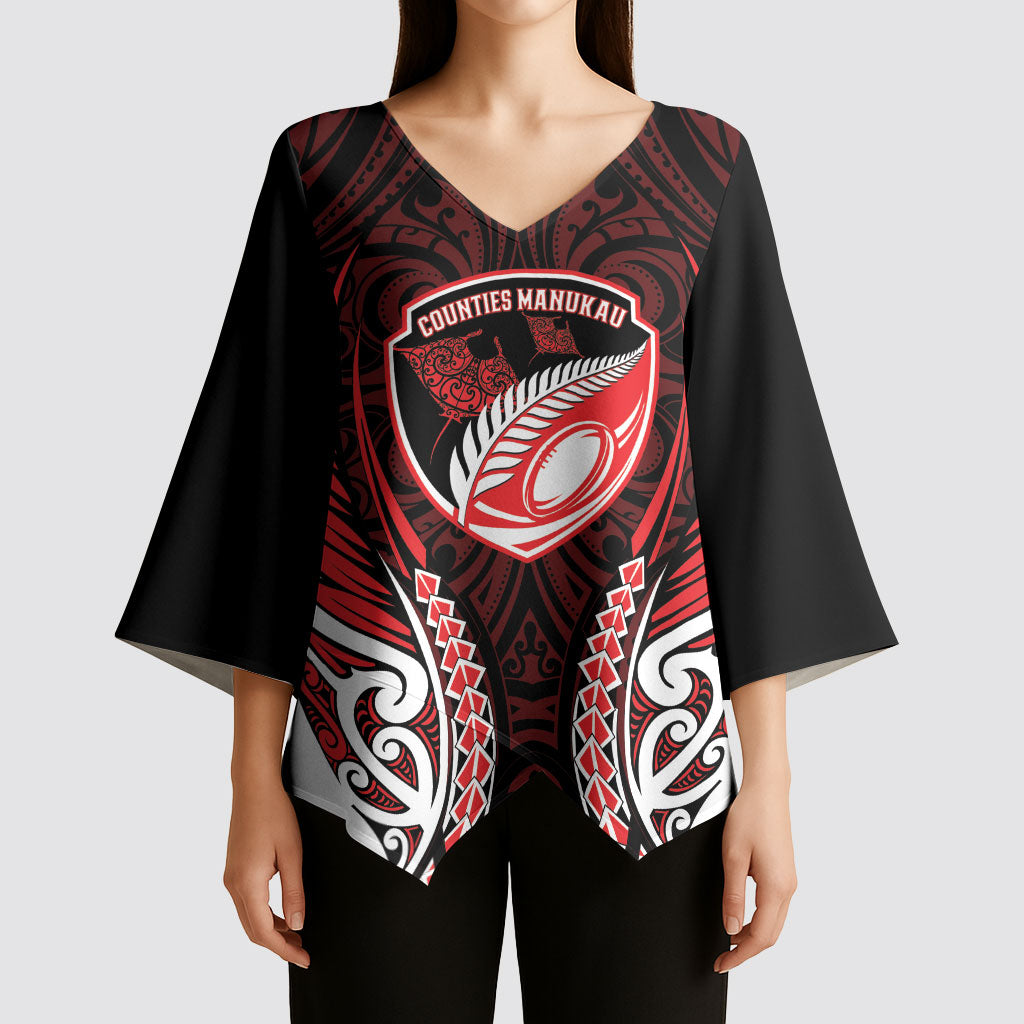Counties Manukau 2026 Rugby Custom Kimono Sleeve Blouse NZ Maori Silver Fern