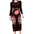 Counties Manukau 2026 Rugby Custom Long Sleeve Bodycon Dress NZ Maori Silver Fern