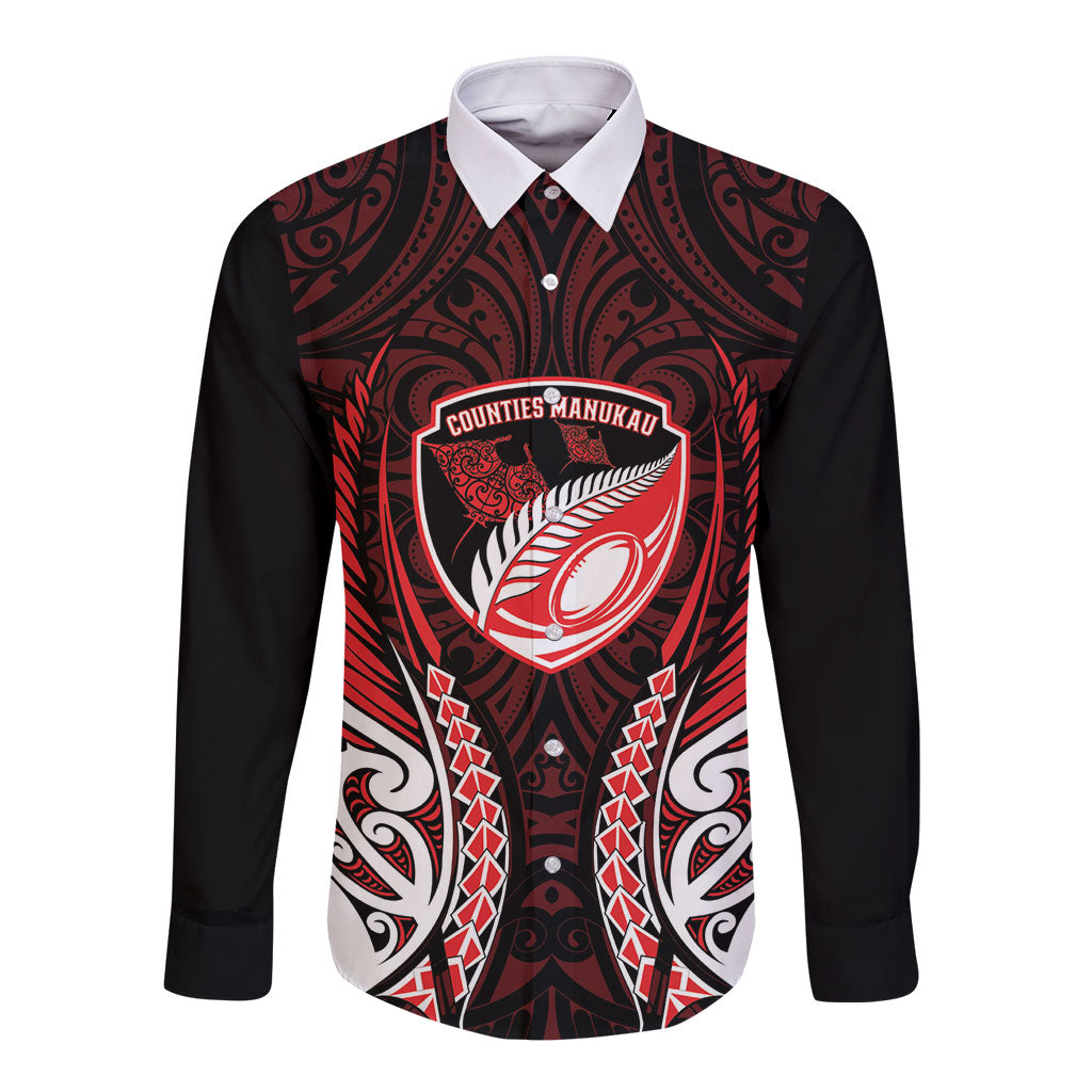 Counties Manukau 2026 Rugby Custom Long Sleeve Button Shirt NZ Maori Silver Fern