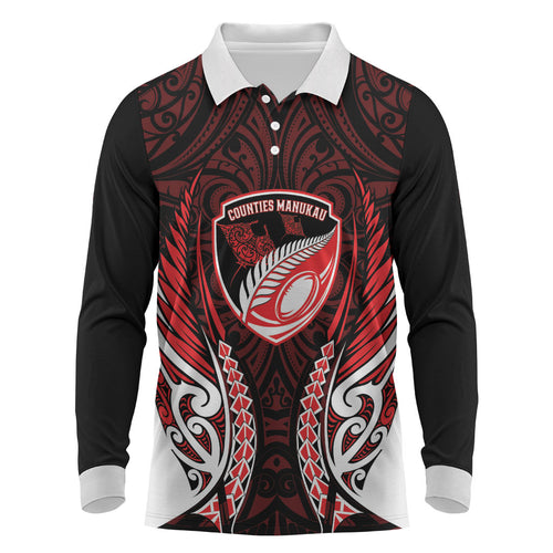 Counties Manukau 2026 Rugby Custom Long Sleeve Polo Shirt NZ Maori Silver Fern